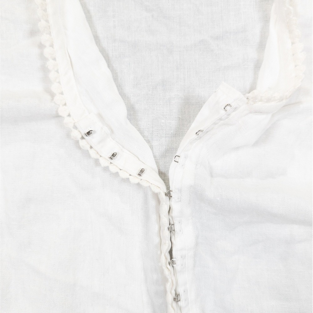 Crop Top Linen Blend Shirt Women 12 White Pompom Trim Festival Boho Cottagecore - Picture 5 of 11
